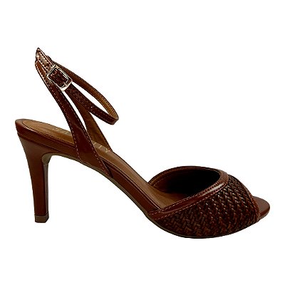 (1607960) Sandália Salto Alto Tira Trançada Whisky