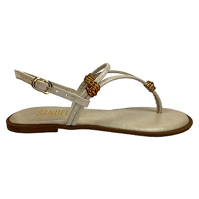 (An108) Sandália Rasteira Detalhes Metálicos Off White