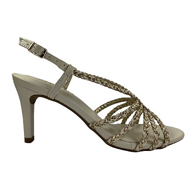 (1607952) Sandália  Salto Alto Fino Com Tiras Trançadas Off White