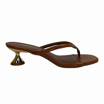 (5391-12057) Tamanco Salto Taça Com Tiras Finas Flip Flop Caramelo
