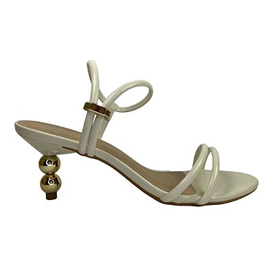 (7157-21184) Sandália Salto Taça Com Detalhes Esferas Metalizadas Off White