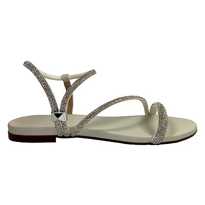 (76.005) Flatform Tiras Finas Strass  Off White