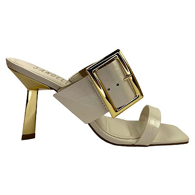 (7023A-21166) Tamanco Fivela Maxi Salto Metalizado Off White