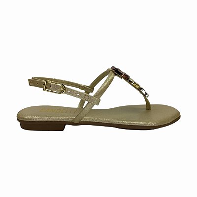 (An492) Sandália Rasteira Pedrarias Orgânicas Tricolores Ouro Light