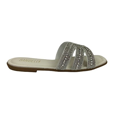 (Ue2594) Rasteira Com Aplicação De Cristais  Off White
