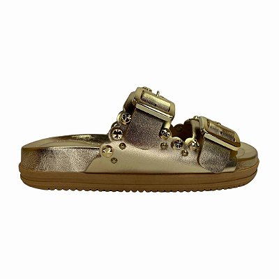 (40126-100) Papete Com Fivelas E Aplicações De Spikes Champagne
