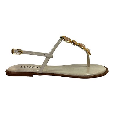 (V218) Rasteira Pedrarias Tira Ajustável Off White