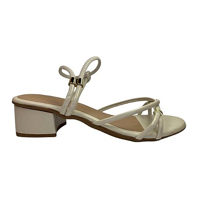 (4154Ye) Sandália Salto Bloco Baixo Com Tiras Finas E Detalhes Off White