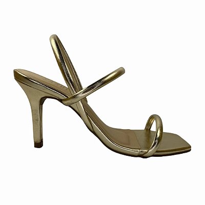 (6797P-19167P-6) Sandália Salto Fino Com Tiras E Bico Quadrado Iron Ouro