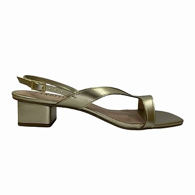 (8457-93895) Sandália Salto Bloco Baixo Com Tiras Assimétricas Ouro Light