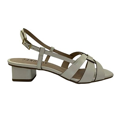 (8457-93897) Sandália Salto Bloco Baixo Com Tiras Entrelaçadas Off White