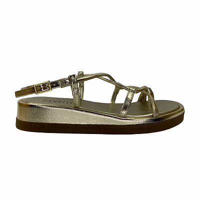 (8540-93661) Sandália Papete Com Tiras E Detalhe Ouro Light