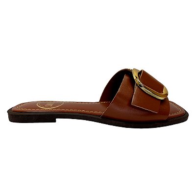 (952131) Rasteira Slide Fivela Imponente Aplicações Resina Caramelo