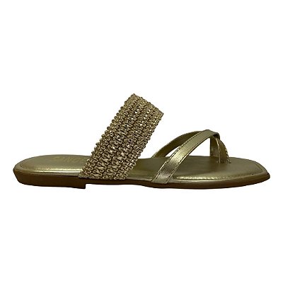 (Ue2658) Rasteira Tira Trama Natural Ouro