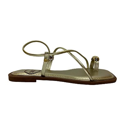 (952136) Rasteira Tiras Finas Adorno Metálico Ouro Light