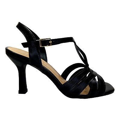 (1306-62503) Sandália Salto Fino Tiras Transpassadas Preto