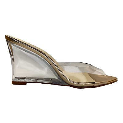 (5428-12602) Tamanco Anabela Transparente Ouro
