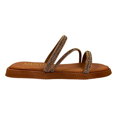 (Kb2651) Flatform Tiras Finas Aplicações Strass Caramelo