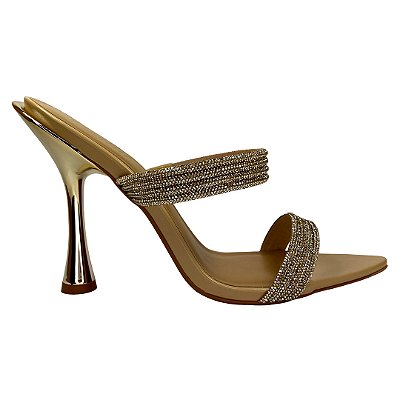 (5387-12734) Tamanco Salto Taça Tiras Strass Latte