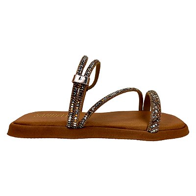 (Kb2650) Flatform Tiras Aplicações Strass Caramelo