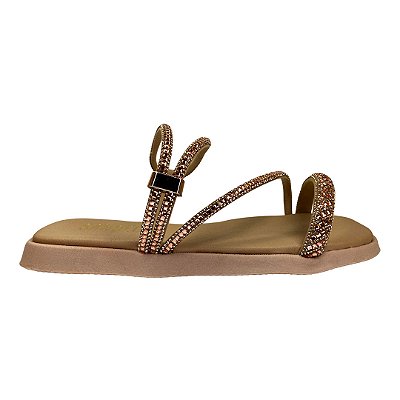 (Kb2650) Flatform Tiras Aplicações Strass Amendoa