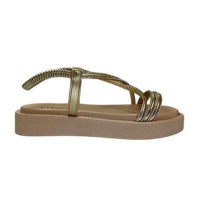 (Zx2723) Flatform Prática Calce Fácil Com Tiras Em X E Design Elegante  Ouro Light