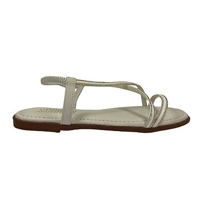 (Ne2722) Sandália Rasteira Calce Fácil Com Tiras Em X E Strass Off White