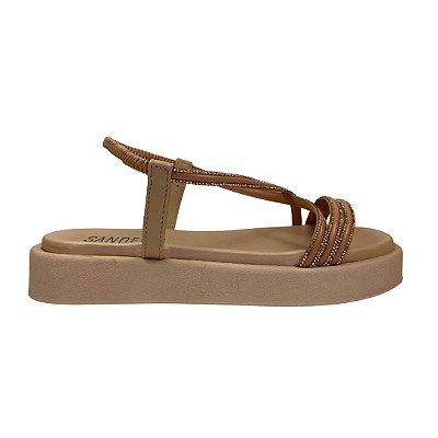 (Zx2723) Flatform Prática Calce Fácil Com Tiras Em X E Design Elegante  Amendoa