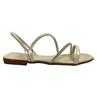 (673011454) Rasteira Tiras Assimétricas Detalhe Strass Off White