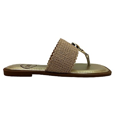 (952185) Rasteira Tira Trama Artesanal Ouro Light