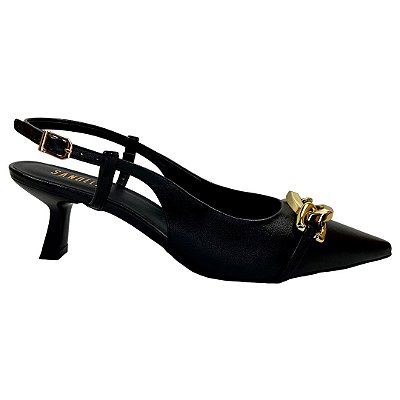 (5081-10485) Scarpin Slingback Fivela Metalizada Preto