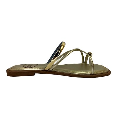 (952164) Rasteira Tiras Finas Cruzadas E Apliques Metalizados  Ouro Light
