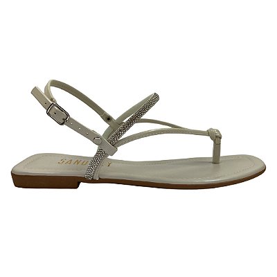 (714511454) Sandália Rasteira Detalhe De Nó E Tira De Strass Off White
