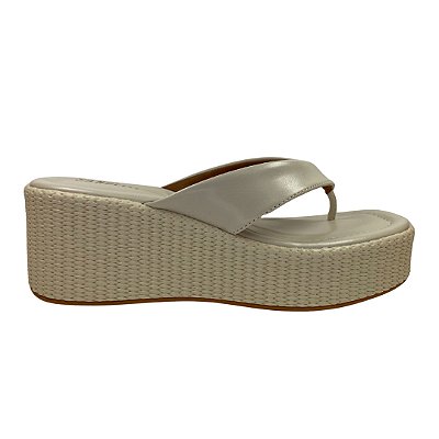 (3069-1537) Tamanco Plataforma Com Tiras Largas De Dedo Em V Off White