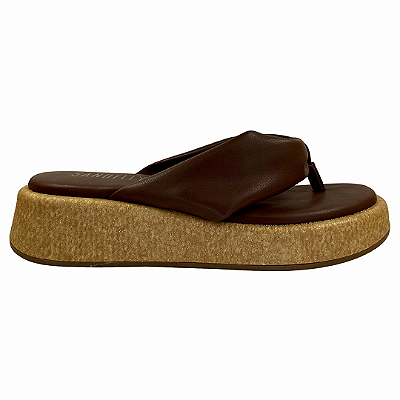 (8462-16757)Tamanco Tira Larga Flatform Dourada  Marrom