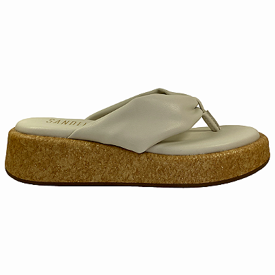 (8462-16757)Tamanco Tira Larga Flatform Dourada  Off White