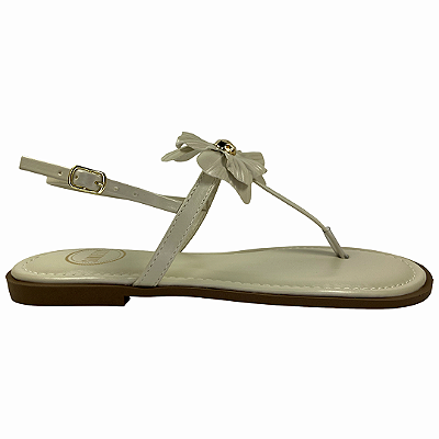 (552212)Rasteira Flor Tira No Tornozelo Off White