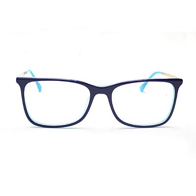 Armação para Óculos de Grau Retangular Azul Marinho e Tiffany Andressa