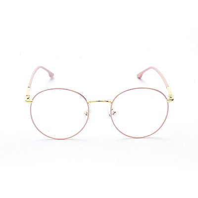 Armação para Óculos de Grau Feminino Redondo Rosa com Dourado