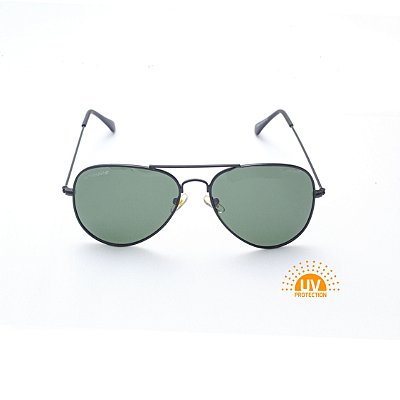 Óculos de Sol Aviador Metal Preto com Lente Verde Polarizado Afrikan
