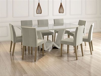 Mesa de Jantar com 8 Cadeiras Off White