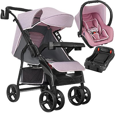 Carrinho de Bebe Tutti Baby Nivo com Bebe Conforto Base Rosa