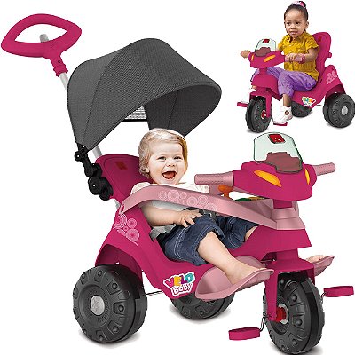 Triciclo Infantil Smart 274 com Empurrador com Capota Bandeirante - Preto