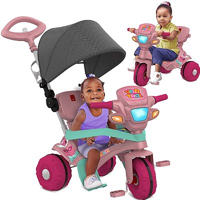 Triciclo Passeio Pedal Bandeirante Velotrol com Capota Rosa