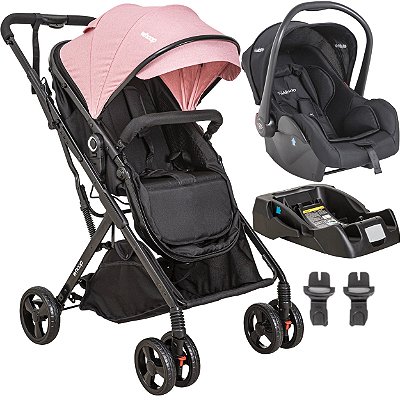 Carrinho de Bebe com Bebe Conforto e Base Kiddo Vox Rosa