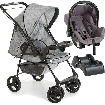 Carrinho de Bebe com Bebe Conforto Galzerano San Remo Cinza - Maçã Verde  Baby