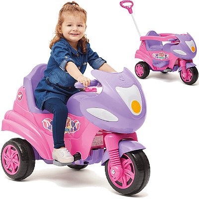 Moto Triciclo de Passeio e Pedal para Bebe Calesita Max Rosa