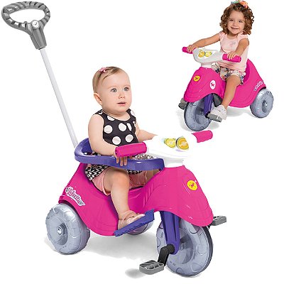 Carrinho de Passeio e Pedal para Bebe Calesita Lelecita Rosa