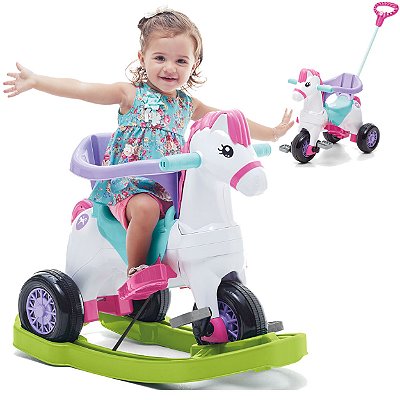 Carrinho de Passeio e Pedal com Balanço Calesita Poponei Rosa