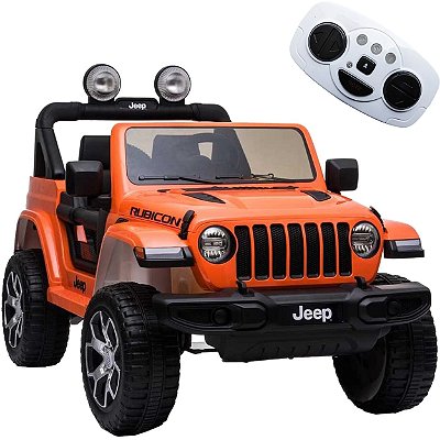 Carro Eletrico Bandeirante Jeep Wrangler Laranja 12V Controle